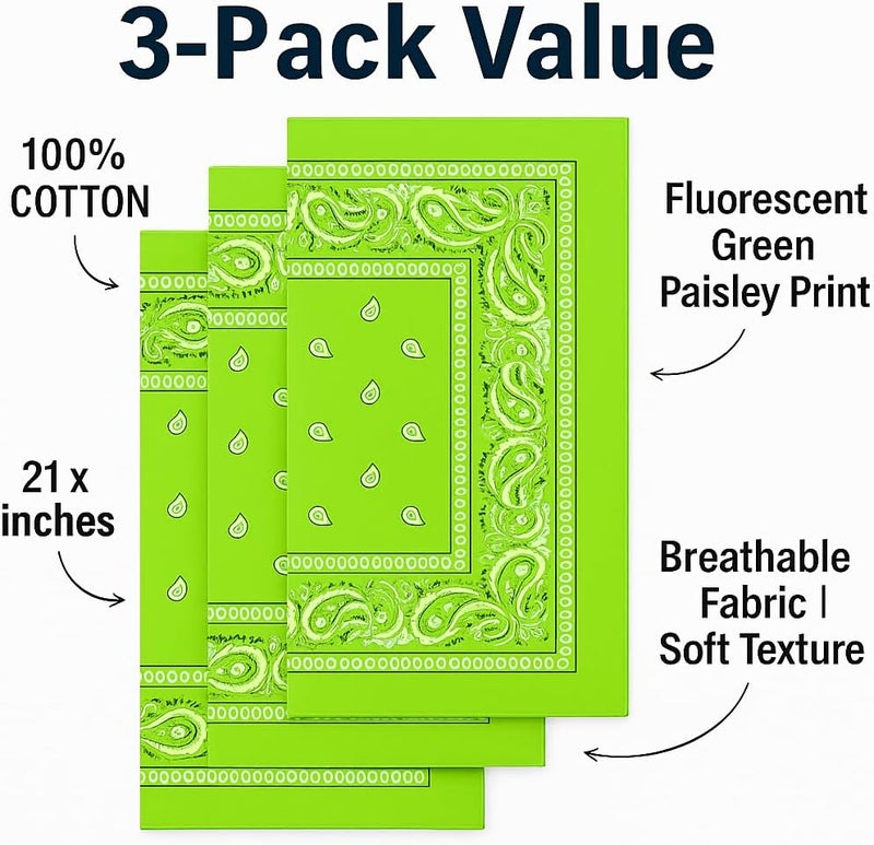 SUNRIBE 3 Pack Paisley Bandanas – 100% Cotton Square 21x21 Head Wrap, Headband, Face Cover, Neck Scarf for Men & Women - Image 4